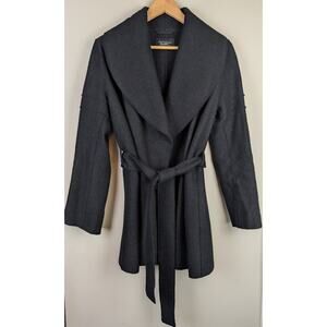 Sentaler Alpaca Wool Short Wrap Coat w/ Tie Black M